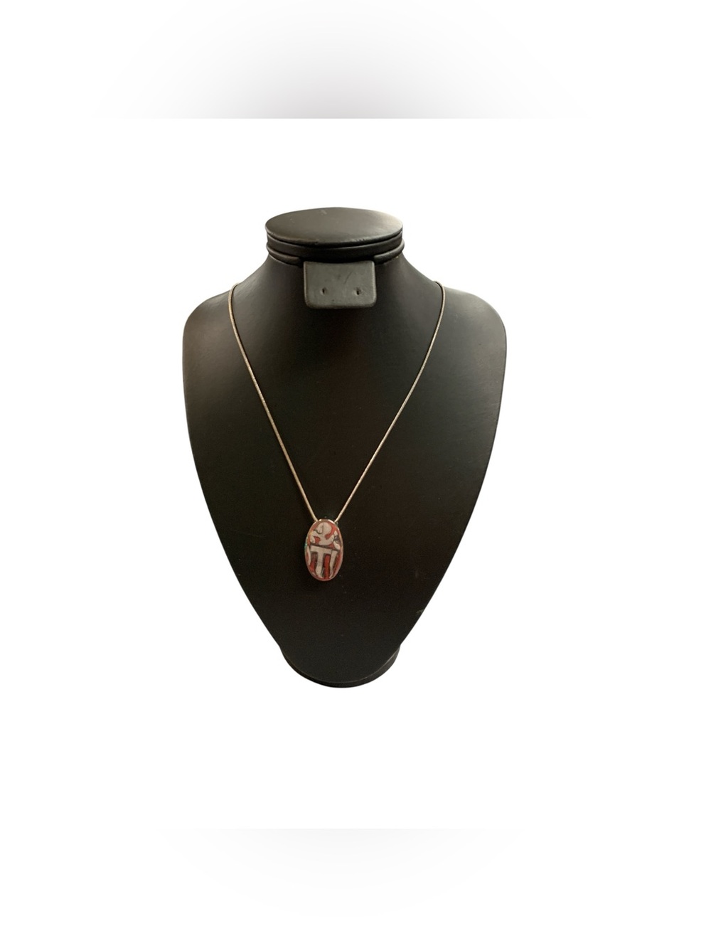 Banana Republic Silver Chain Necklace with Red and White Enamel Oval Pendant